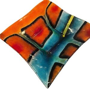 Higginson Design Handmade Fused Vibrant Abstract Glass Art Piece